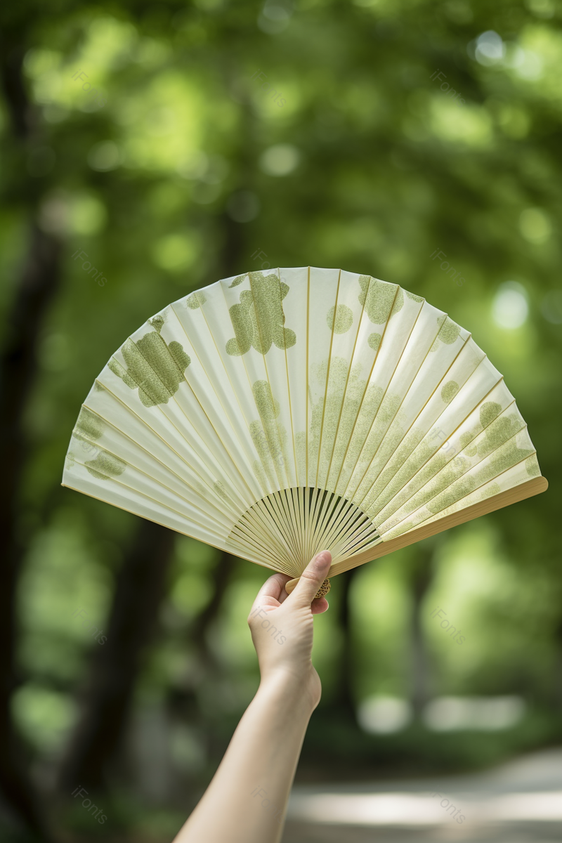 绿色在树荫下女孩拿着夏季蒲扇凉爽绿荫摄影背景,高清,摄影图,摄影图片,图片大全,摄影图免费下载